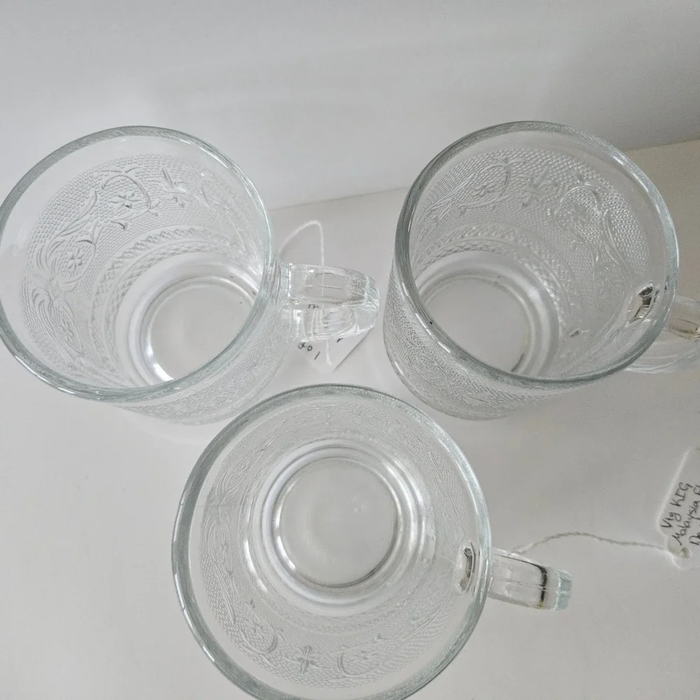 Vtg KIG Malaysia Fleur De Lis Glass Mugs - SET of 3